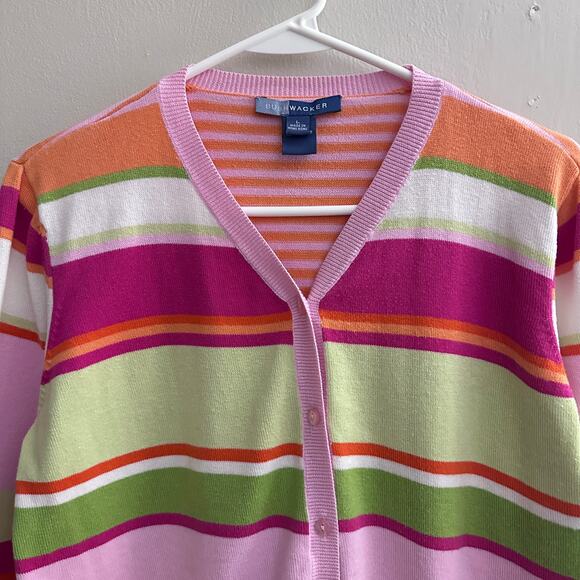 Bushwacker Vintage Cardigan Sweater LARGE Button Front Preppy Office Stripe - Picture 2 of 12